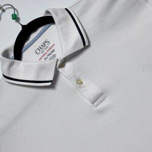 NEW Chaps Mens White Polo Shirt XL‎ Black Tipped Collar & Sleeves Excellent